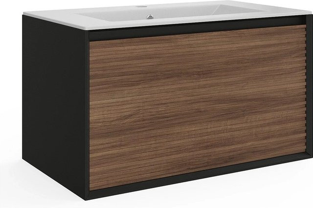 Vente-unique Einzelwaschtisch Baniva Schwarz Naturfarben Dunkel B: 80 cm, T: 46 cm, H: 45 cm - Bild 1