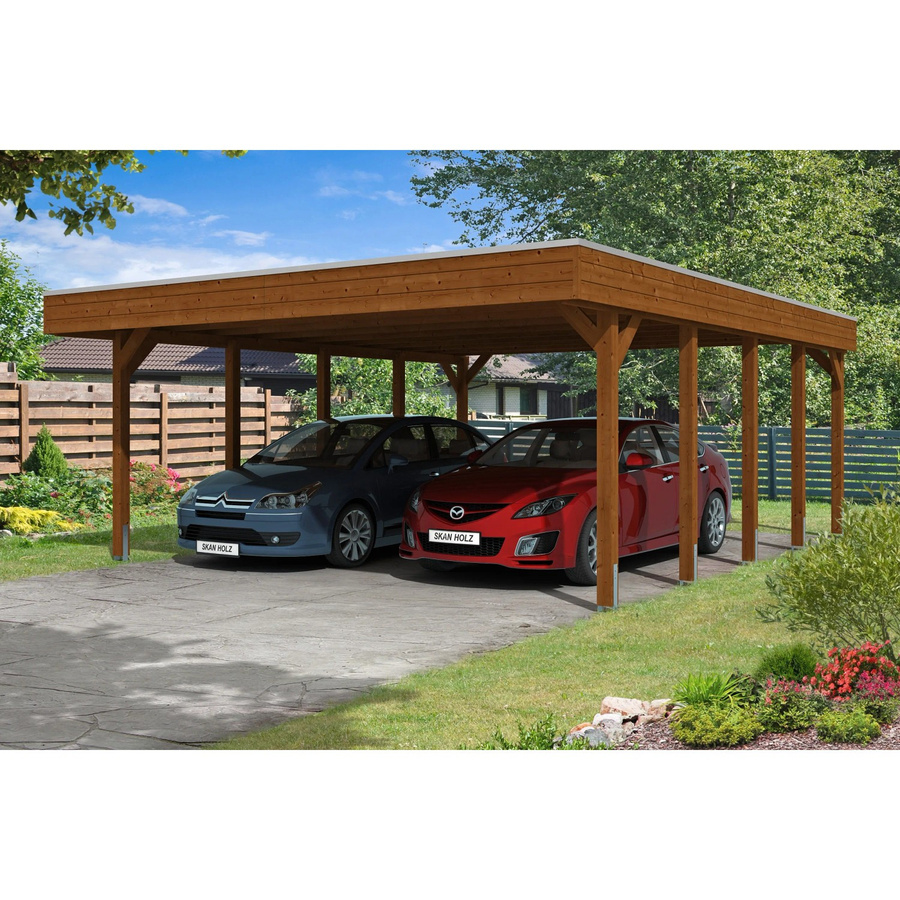 Doppelcarport Skan Holz Friesland aus Holz in Nussbaum, B/T: 557 x 708 cm, Firsthöhe: 254 cm - Bild 4