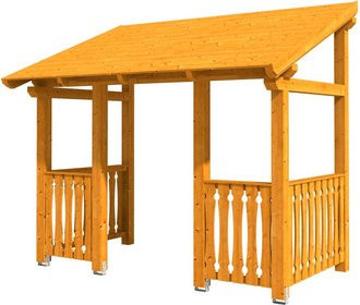 Skan Holz Haustür-Vordach Paderborn 8 aus nordischer Fichte in Eiche hell-braun, Breite: 336 cm, Tiefe: 202 cm - Bild 1