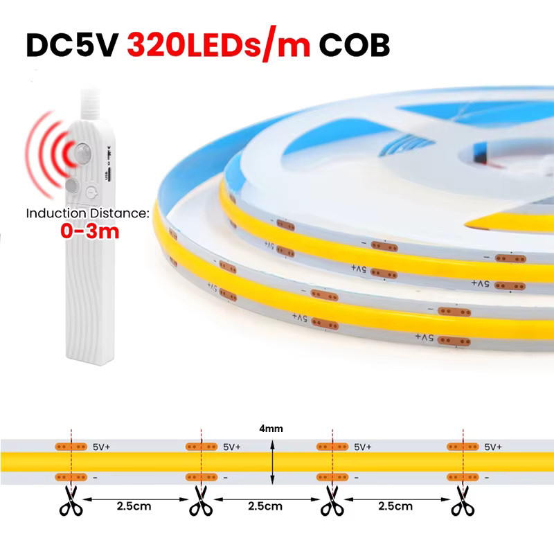 Mikenoon 5V LED COB-Lichtleiste mit Bewegungssensor in Warmweiß für Schrank- und Garderobenbeleuchtung - Bild 2