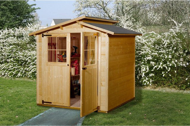 Weka Holz-Gartenhaus Natur mit Pultdach und Massivholzboden in Blockbohlenbauweise, Lasiert - Bild 1