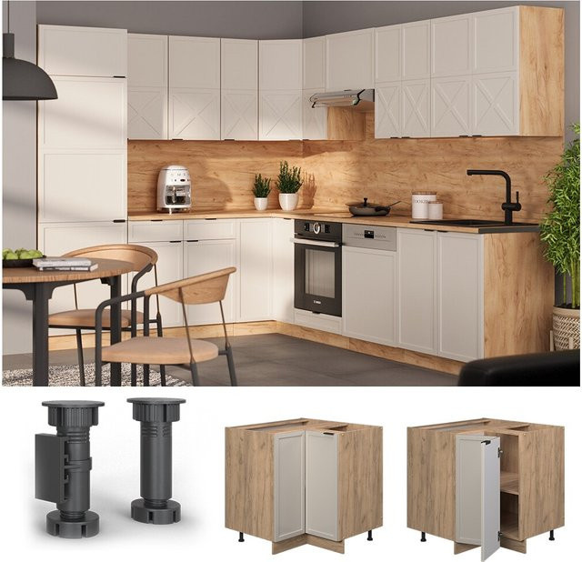 Vicco Eckunterschrank Fame-Line mit Arbeitsplatte in Eiche, Grau-Beige gerahmt, Breite: 87 cm - Bild 1