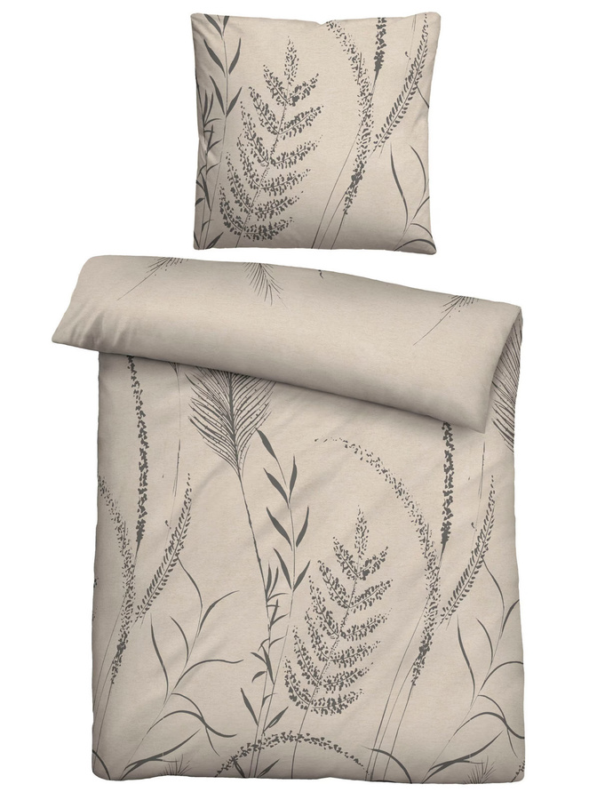 Biberna Bettwäsche aus Baumwolle in Beige mit floralem Design und Reißverschluss - Bild 1
