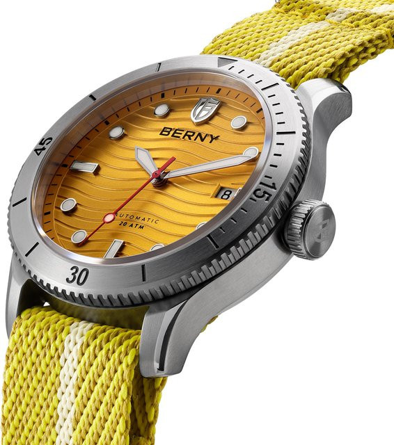 BERNY Automatische Taucheruhr, Edelstahl, Textil/NATO, 20 ATM, Herren - Bild 1
