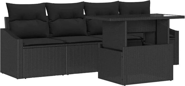 vidaXL Garten-Sofa-Set aus Poly-Rattan in Schwarz mit Kissen und Couchtisch, 5-teiliges L-Shape Lounge-Set für Terrasse und Garten - Bild 1