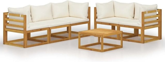vidaXL 6-tlg Garten-Lounge-Set Modell 3 aus Massivholz Akazie in Beige mit Auflagen und Couchtisch - Bild 1