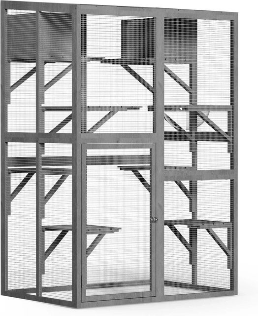 Wiltec Katzenfreigehege aus Tannenholz in Betongrau, H x B x T: 175,7 x 116 x 82 cm - Bild 1