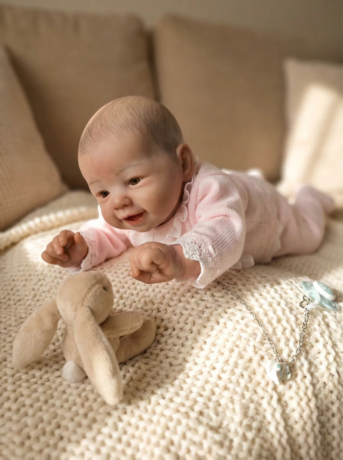 NPK Emmy Neugeborenes Baby, Reborn-Puppe, 19 Zoll, Silikon, Weiß, Rosa / Pink - Bild 3