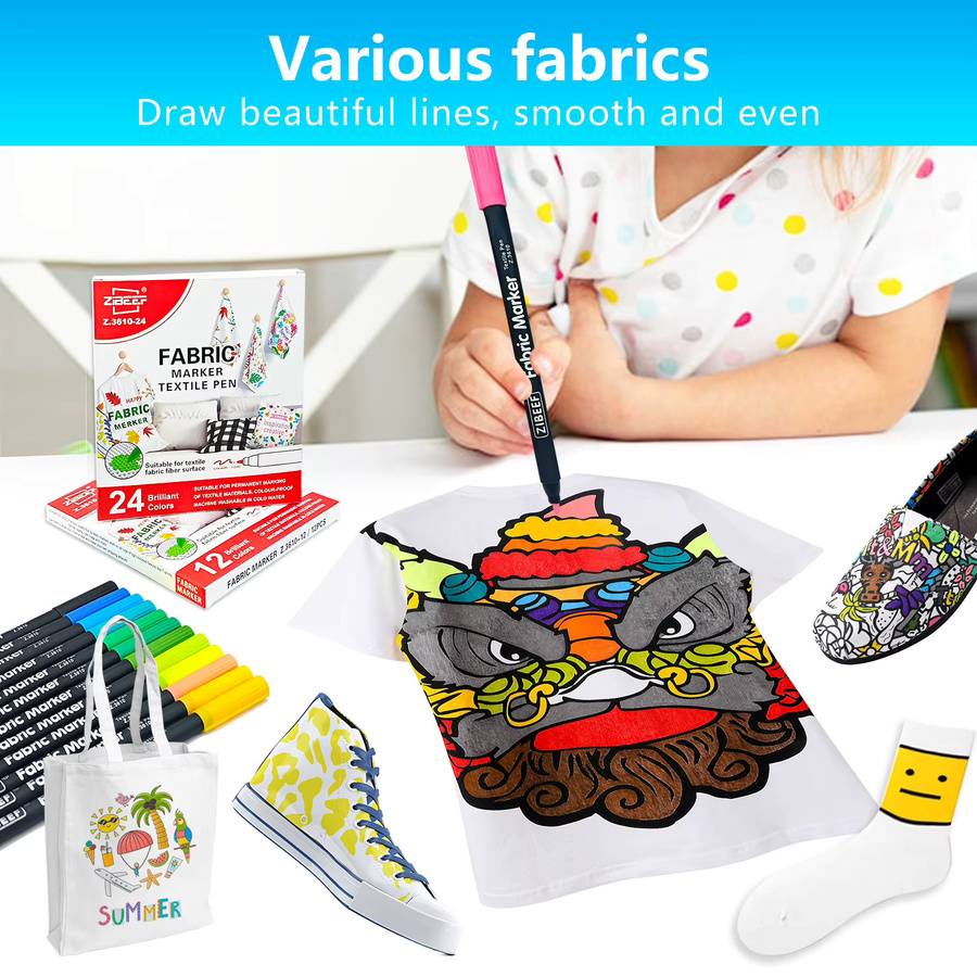 Set mit 12 Textilmarkern in verschiedenen Farben, wasserfeste und farbechte Permanentstifte für DIY-Kleidung, Kunst, Graffiti und Zeichnungen - Bild 5