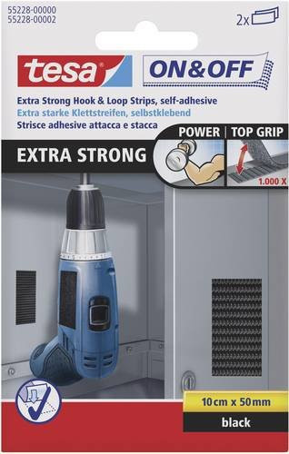 tesa On & Off Klettverbinder Streifen Extra Strong Schwarz B: 2,0 cm, L: 100,0 cm - Bild 1