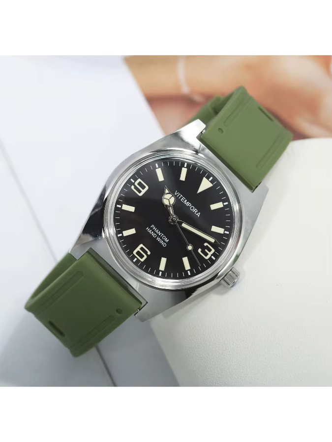 VITEMPORA Armbanduhr, Handaufzug, 36 mm, Herren, Schwarz, Silikon - Bild 3