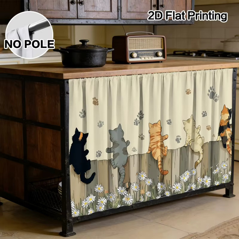VIKAM Schrankvorhang mit Katzen- und Gänseblümchenmuster für Küche, Badezimmer und Wohnzimmer - Bild 2