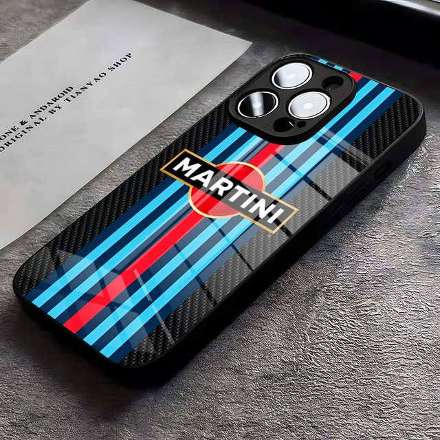 Rastar Handyhülle mit Racing M-Martini Logo und Glasabdeckung für iPhone, Schwarz/Mehrfarbig - Bild 1