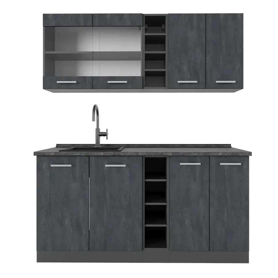Vicco R-Line Singleküche in Schwarz Beton und Anthrazit, Breite: 160 cm, ohne Arbeitsplatte - Bild 3