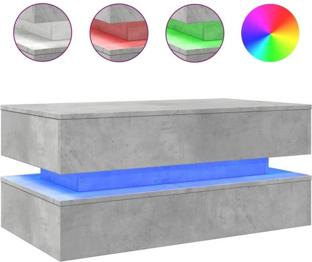 vidaXL Couchtisch modern in Betongrau mit LED-Leuchten, B/T/H: 90 x 50 x 40 cm - Bild 1