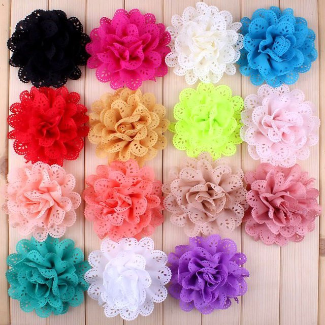 10er Set Chiffon-Blumen-Applikationen aus Spitze in Grün für Hochzeitskränze und Bastelarbeiten - Bild 1