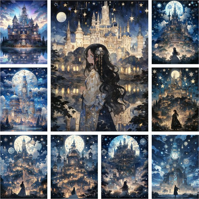 YUTTEE DIY 5D Diamantmalerei Mosaik Set Traumschloss Mond Landschaft Weihnachten - Bild 1