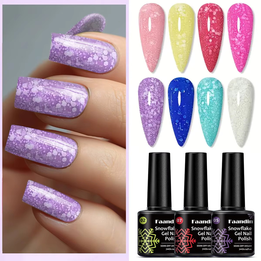 Faandin Nagellack-Gel, Schneeflocken-Glitzer, 7 ml - Bild 4