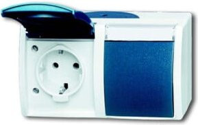 Busch-Jaeger Schuko-Doppelsteckdose Aufputz IP44 waagerecht in Blau, Grau oder Weiß - Bild 1