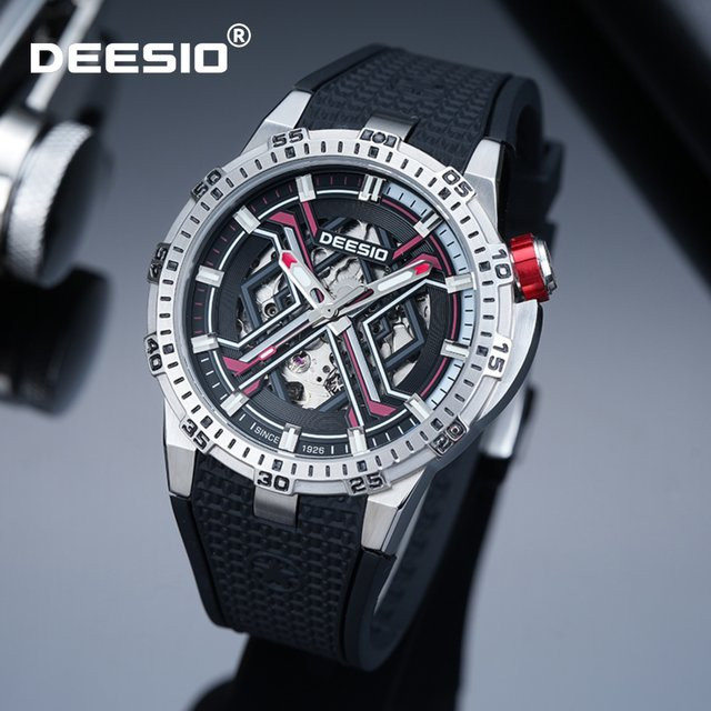 Deesio Armbanduhr, Automatik, Edelstahlgehäuse, Kautschuk, Herren, Schwarz - Bild 1