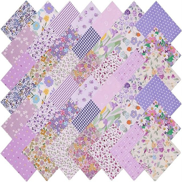 42 Stück lila gesteppte Stoffquadrate für Patchwork und Basteln, B/B: 12,7 x 12,7 cm - Bild 1