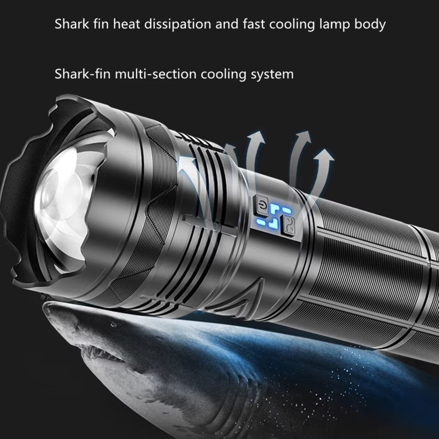 KENSUN LED-Taschenlampe mit Zoom und Leistungsanzeige, wiederaufladbare Outdoor-Camping-Laterne in Schwarz - Bild 4
