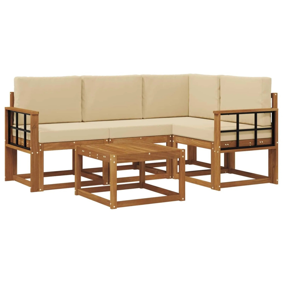 vidaXL Outdoor-Sofagarnitur in L-Form aus Akazienholz mit 5 Kissen in Natur und Beige - Bild 2