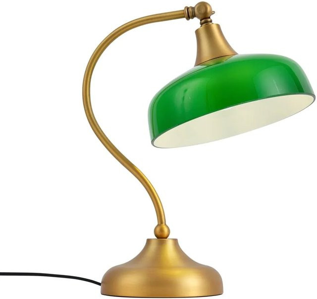 QAZQA Klassische Tischleuchte Clerk aus Metall und Glas in Bronze mit grünem Opalglas, dimmbar, E14 - Bild 1