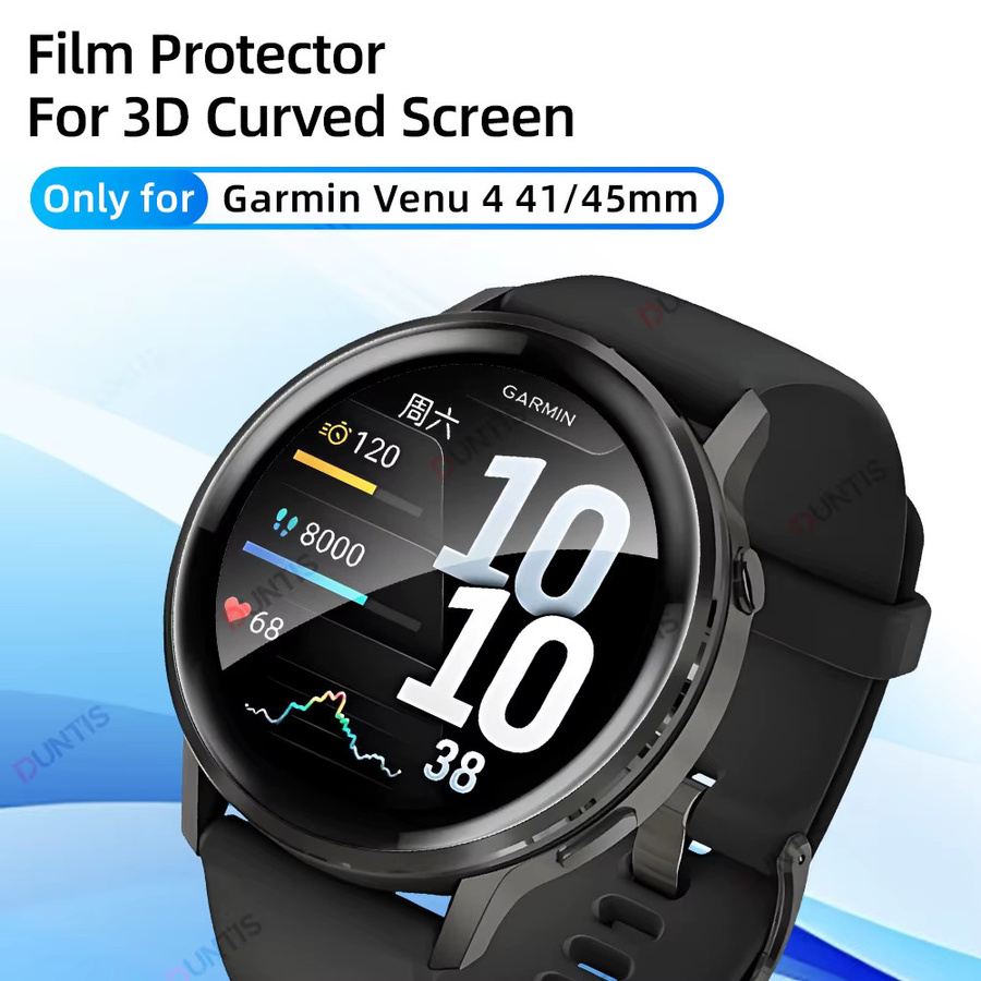 DUNTIS Displayschutzfolie für Garmin Venu 4 45 mm und 41 mm, 3D-gebogener Ultra-HD-Schutz mit vollständiger Abdeckung, transparent - Bild 2