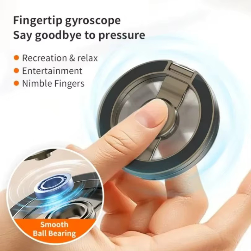 VIKEFON 2-in-1 Magnetischer Fingerring und Dekompressions-Gyro Smartphone-Halterung für iPhone, Schwarz - Bild 3