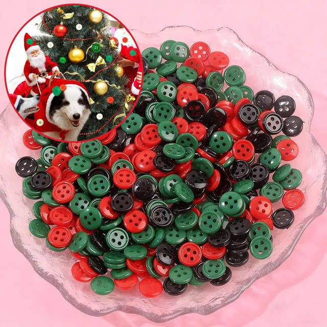 Weihnachtsknöpfe aus Kunststoff in Rot, Grün und Schwarz als DIY-Bekleidungszubehör und Weihnachtsdekorationszubehör - Bild 1