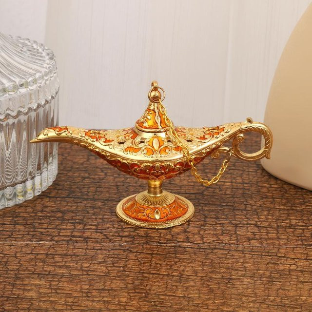 MENGN Top Aladdin Wunderlampe aus Metall als orientalische Kunstdekoration in Gold/Orange, H x B x T: 11,5 x 6,8 cm - Bild 1