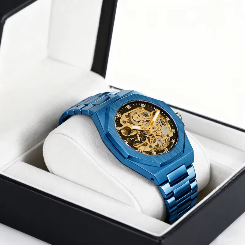 MEIRUIQI Armbanduhr Automatik, Edelstahl, Blau, Eckig, Herren - Bild 2
