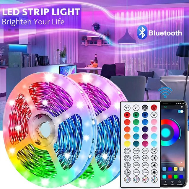 GHUSTAR RGB LED-Streifen mit Bluetooth App-Steuerung und Fernbedienung, Multicolour Musik-Synchronisation für Schlafzimmer, Küche und Party - Bild 1
