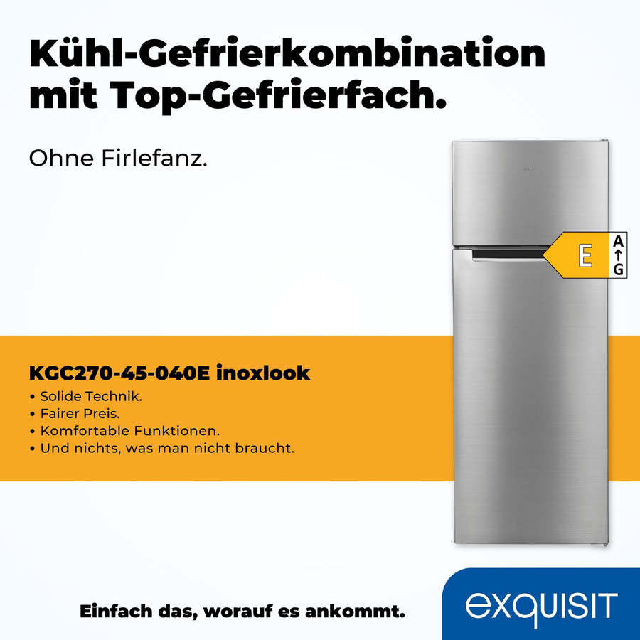 Exquisit Kühl-Gefrierkombination KGC 270-45-040E in Silber, B/H/T: 54,5 x 142,6 x 55,5 cm - Bild 4