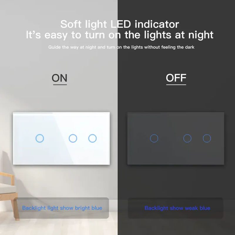 BSEED Doppelwandiger Touch-Schalter mit Lichtsensor aus Kristallglas, Wasserdichtes Panel mit blauer Hintergrundbeleuchtung, EU-Standard - Bild 2