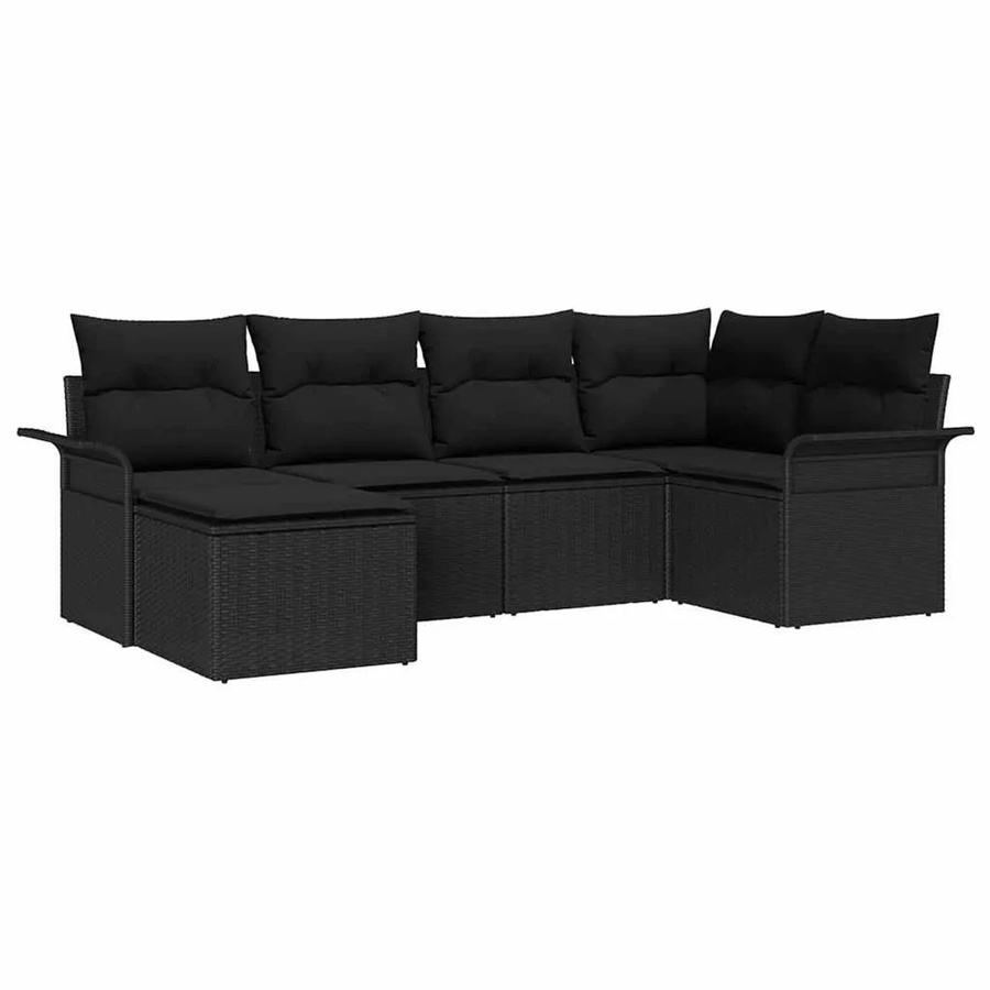 vidaXL Garten-Sofa-Set aus Polyrattan in Schwarz, 6-teiliges L-Shape Lounge-Set mit Kissen für Garten und Terrasse - Bild 2