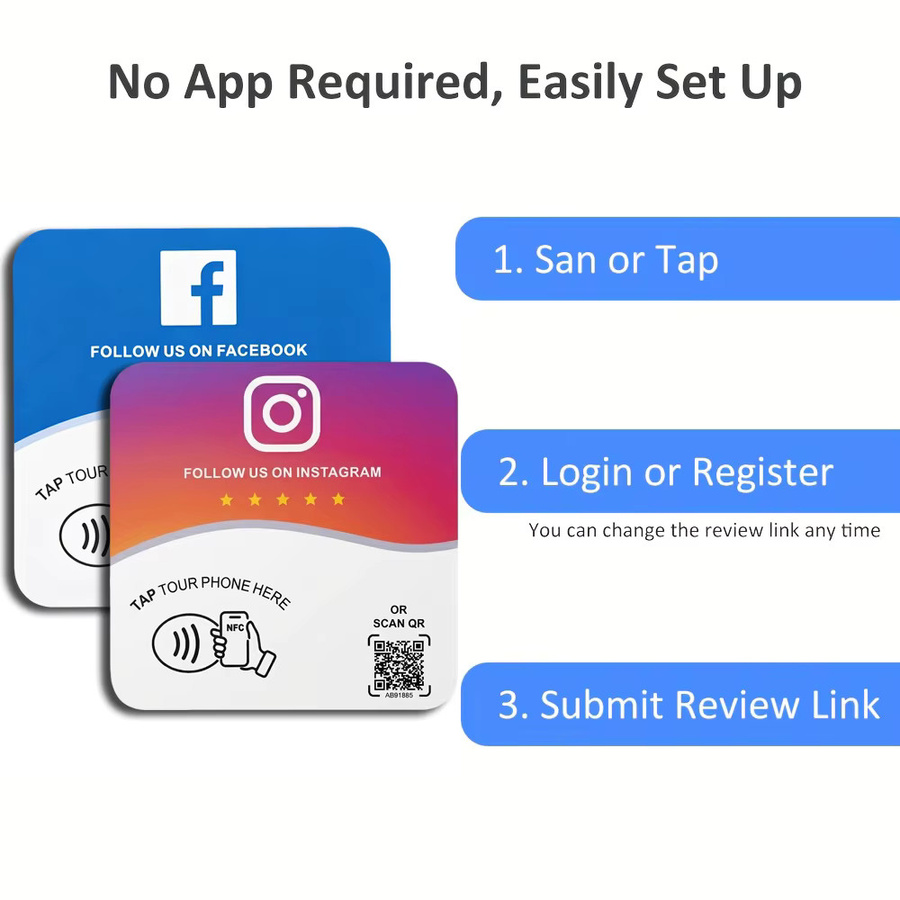Programmierbare NFC 215 Karten in Schwarz für Google, Instagram und Facebook mit QR-Code und selbstklebender Rückseite - Bild 2