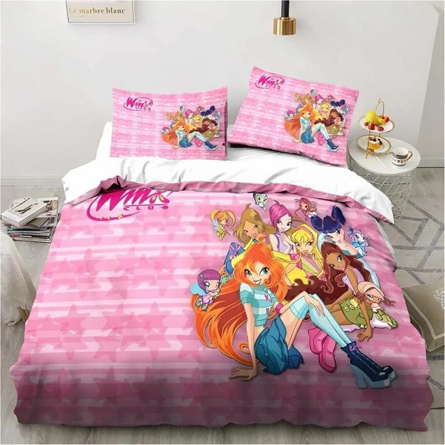 Winx Anime Kawaii Bettwäsche Set aus Mikrofaser in Pink, 3-teilig, B/H: 150 x 200 cm - Bild 1