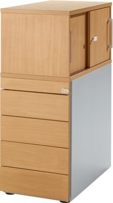 Schäfer Shop Genius Standcontainer mit Aufsatzschrank und Schiebetür, abschließbar, Buche/Braun - Bild 1