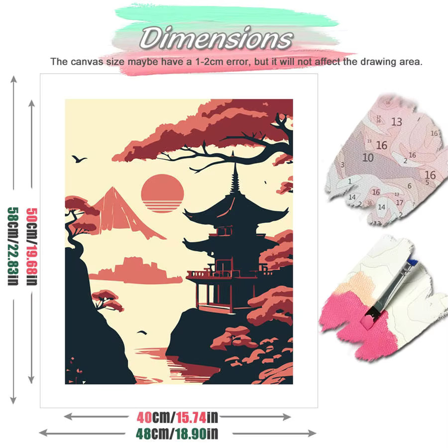 HUACAN Malen nach Zahlen Set Zen Pagode Sonnenuntergang Silhouette DIY Ölgemälde Landschaft Artcraft in Multicolor - Bild 2