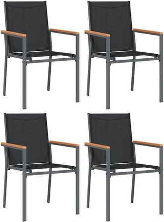Furnicato Gartenstuhl Set 4er Pack Schwarz aus Textilene und pulverbeschichtetem Stahl mit Armlehnen B/T/H: 55 x 61,5 x 90 cm