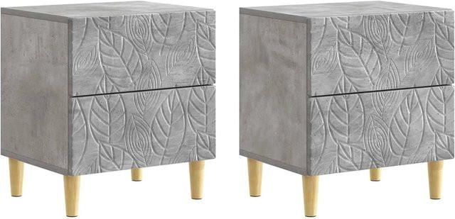 vidaXL Nachttisch Set 2 Stück Betongrau modern aus Holzwerkstoff und Eukalyptus B/T/H: 43 x 34,5 x 48 cm - Bild 1