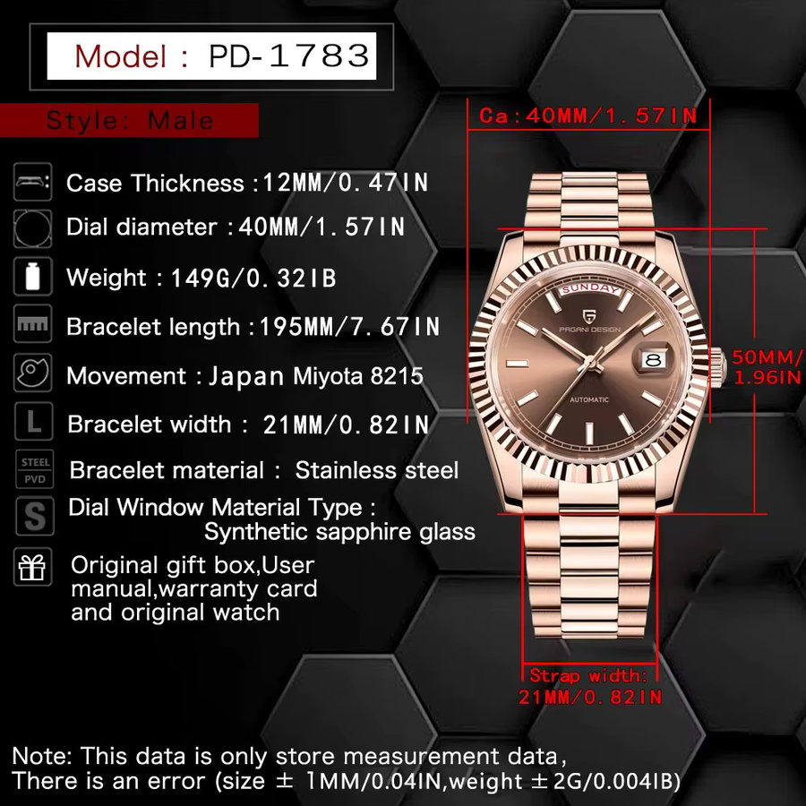 PAGANI DESIGN Armbanduhr, Automatik, Roségold, Edelstahl, Herren - Bild 5