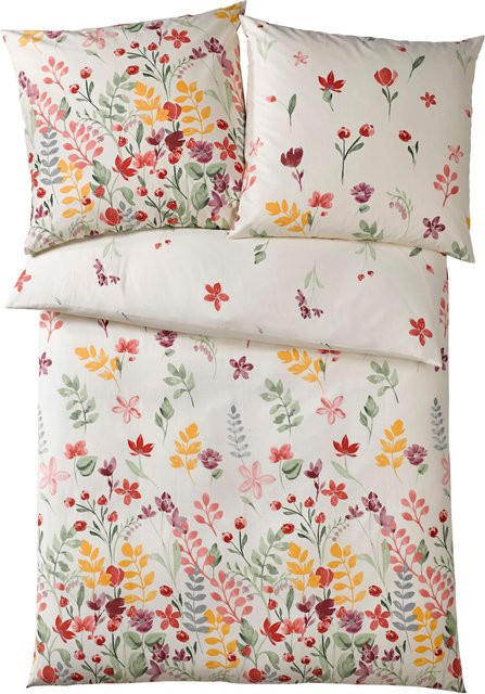Heine Home Bettwäsche Renforcé aus 100% Baumwolle mit floralem Muster in Multicolour, Set bestehend aus 1 Bettbezug und 1 Kissenbezug mit Reißverschluss - Bild 1