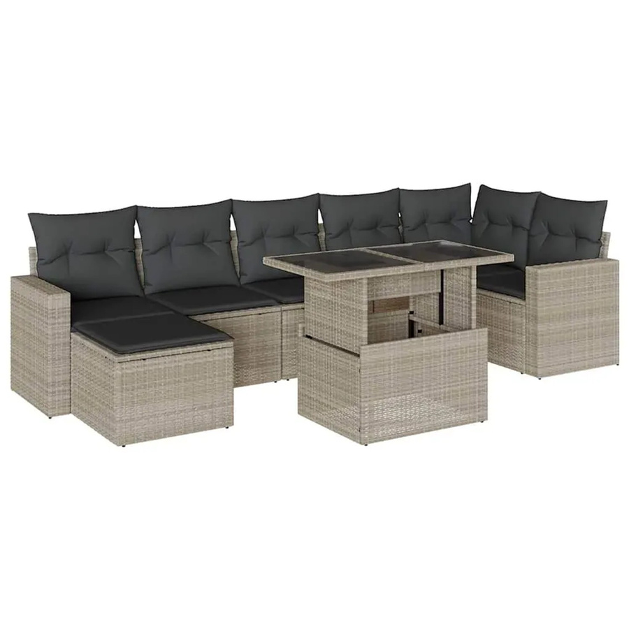 vidaXL 8-teilige Garten-Sofagarnitur in L-Form aus Polyrattan mit Kissen in Hellgrau - Bild 2
