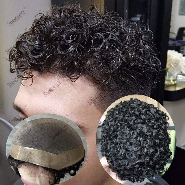 simbeauty Toupet für Männer, Echthaar, Natürliches Lockiges Haar, 18mm - Bild 1