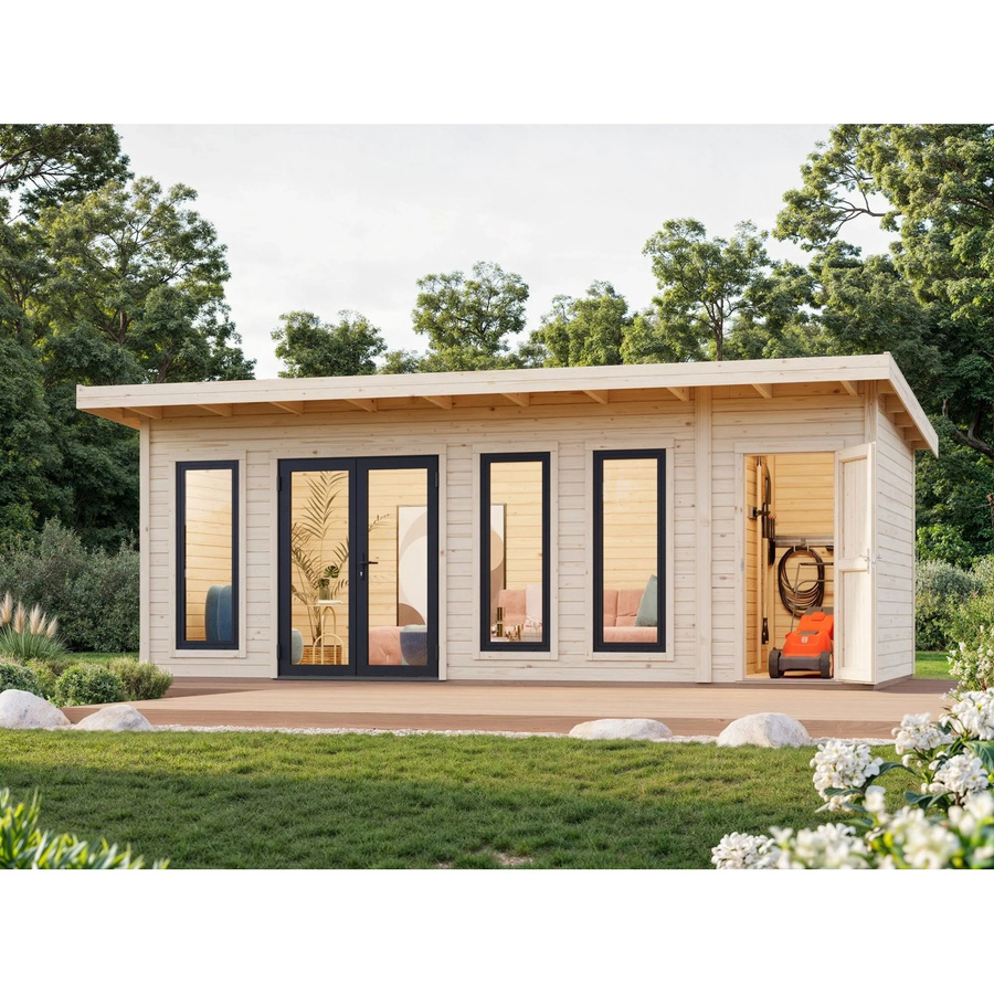 Palmako Gartenhaus Aurelia aus Fichtenholz mit Pultdach in Natur Unbehandelt B: 670 cm, T: 300 cm, H: 250 cm - Bild 2