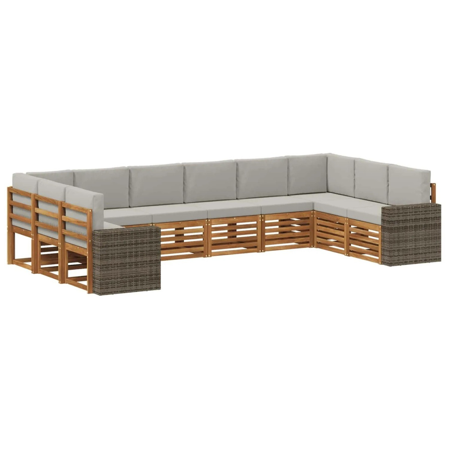 vidaXL Outdoor-Sofagarnitur in U-Form aus Akazienholz mit hellgrauen Polyester-Kissen, Natur und Hellgrau - Bild 2