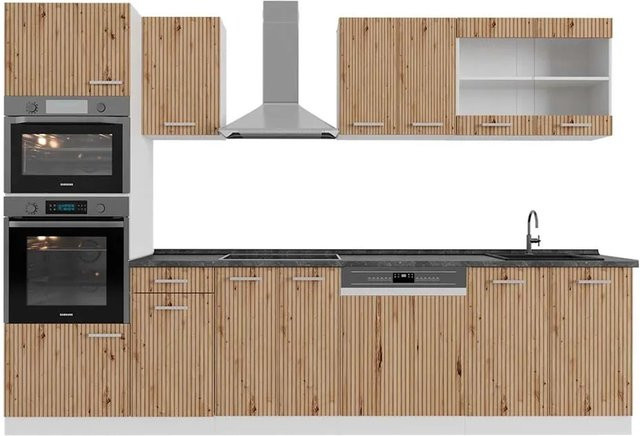 Vicco R-Line Küchenzeile Artisan Eiche und Weiß mit Hochschrank in Anthrazit, Breite: 300 cm - Bild 1